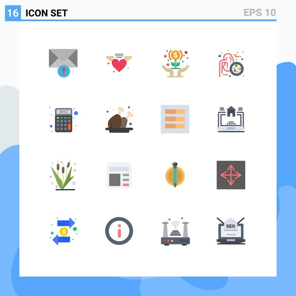 satz von 16 flachen vektorfarben auf raster für finanzen urologie blume harnleiter lungenkrankheit editierbares paket kreativer vektordesignelemente vektor