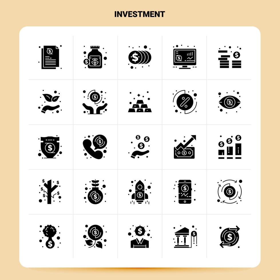 fast 25 investering ikon uppsättning vektor glyf stil design svart ikoner uppsättning webb och mobil företag idéer design vektor illustration