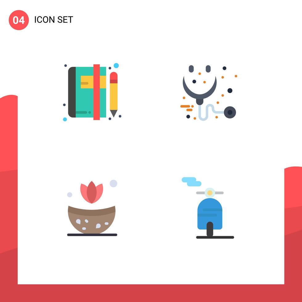 uppsättning av 4 modern ui ikoner symboler tecken för anteckningsblock bad blog hälsa ört redigerbar vektor design element