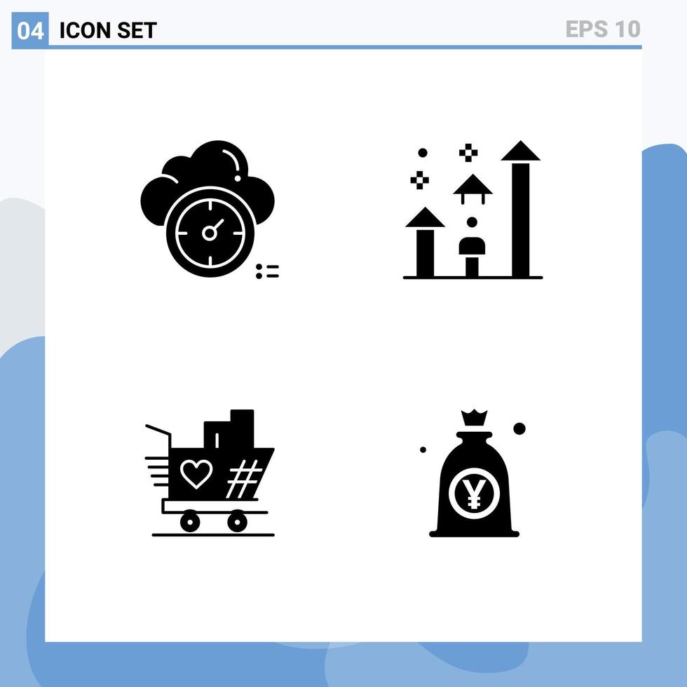 universelle Symbolsymbole Gruppe von 4 modernen soliden Glyphen des Dashboards Trolly Cloud Pfeil weding editierbare Vektordesign-Elemente vektor