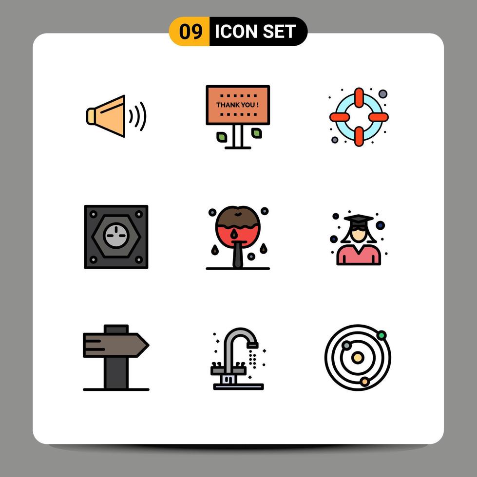 Stock Vector Icon Pack mit 9 Zeilen Zeichen und Symbolen für Apple Power dank Plug Electric editierbare Vektordesign-Elemente