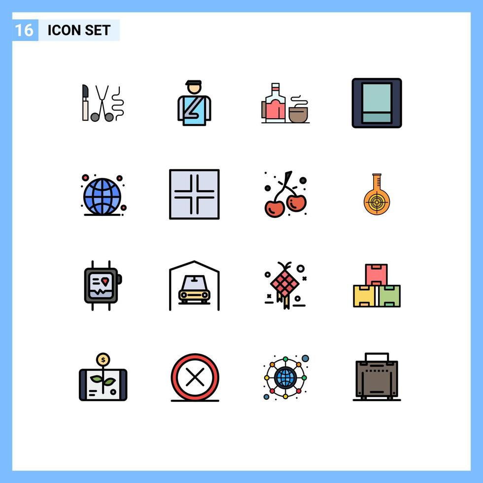 Benutzerschnittstellenpaket mit 16 einfachen, flachen, farbgefüllten Linien von globalen Internet-Tee-Toggle-Licht-bearbeitbaren kreativen Vektordesign-Elementen vektor