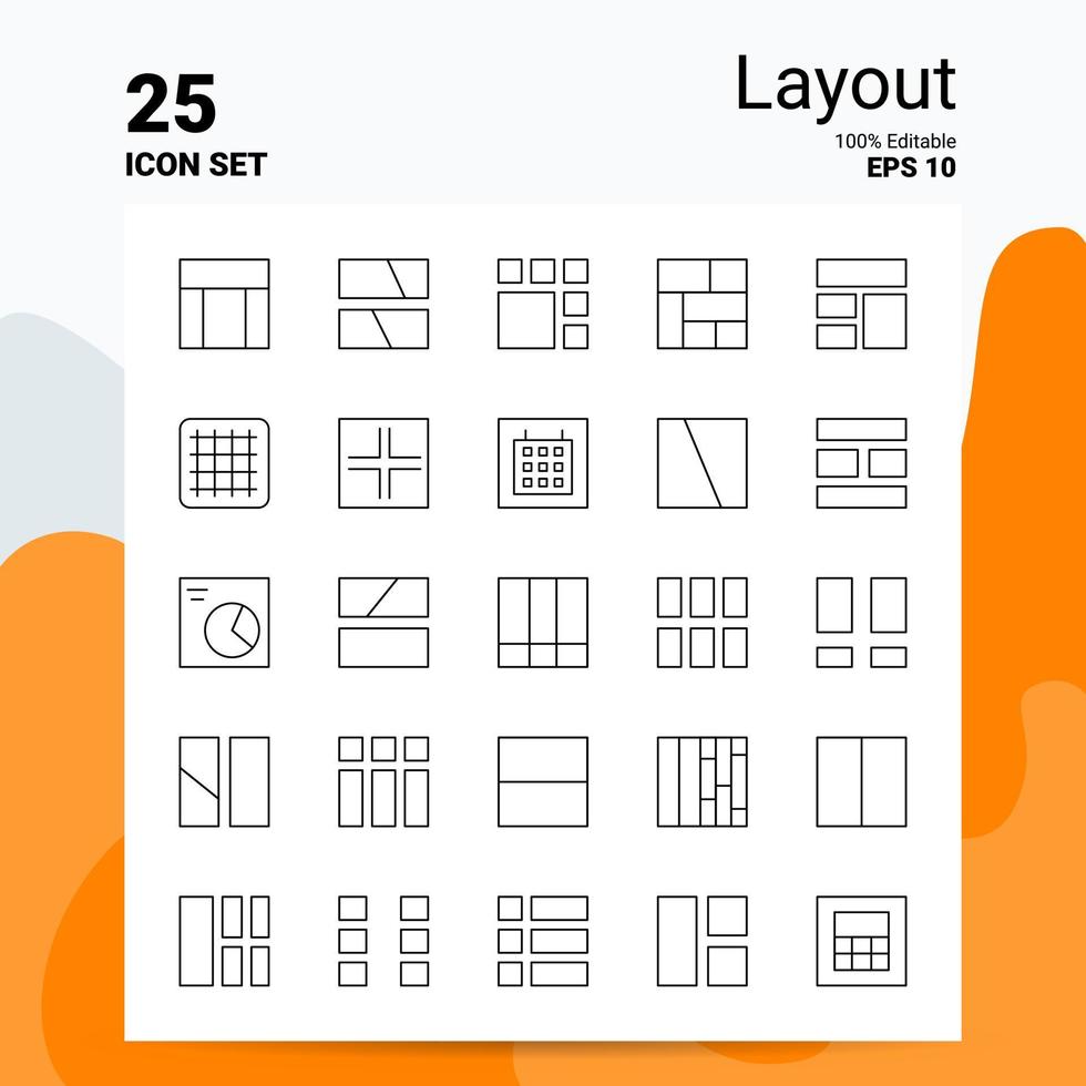 25 Layout-Icon-Set 100 bearbeitbare Eps 10 Dateien Business-Logo-Konzept-Ideen-Line-Icon-Design vektor