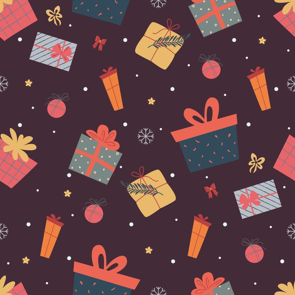 Weihnachtsmuster mit farbenfrohen Geschenken für Geschenkpapier vektor