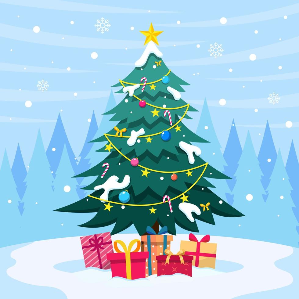 Geschmückter Weihnachtsbaum mit Geschenken an der Unterseite vektor