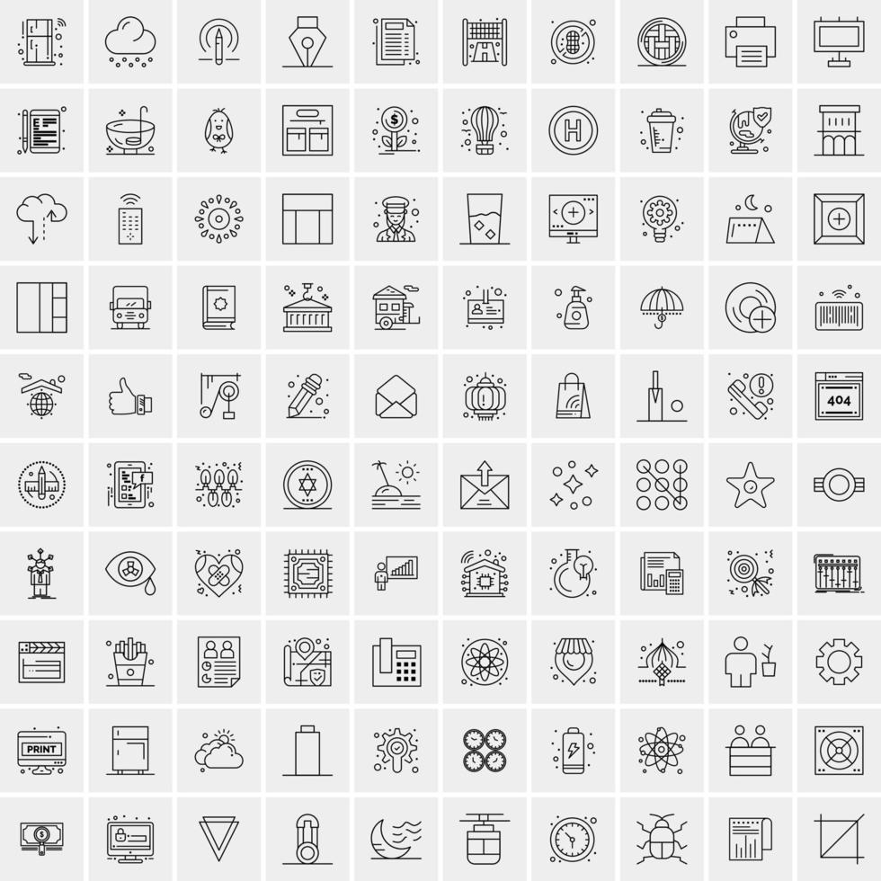 packa av 100 universell linje ikoner för mobil och webb vektor