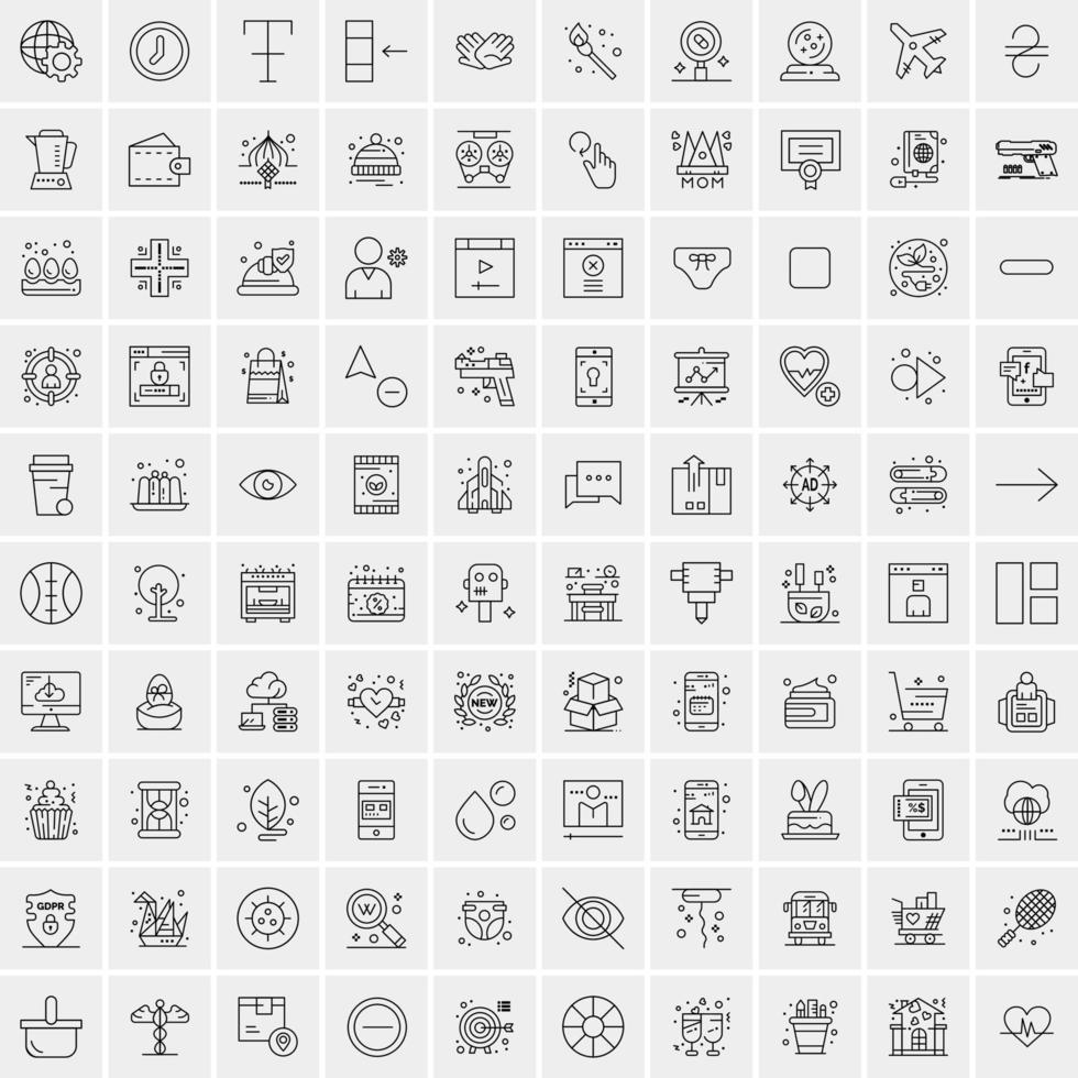 100 universell svart linje ikoner på vit bakgrund vektor
