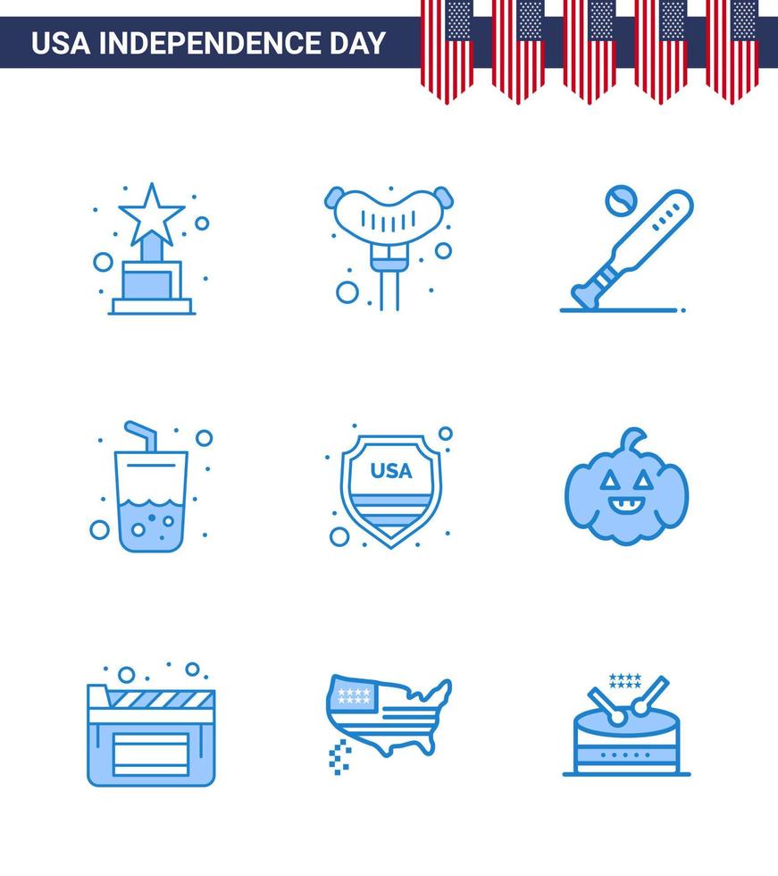 9 kreativ USA ikoner modern oberoende tecken och 4:e juli symboler av tecken säkerhet fladdermus cola dryck redigerbar USA dag vektor design element