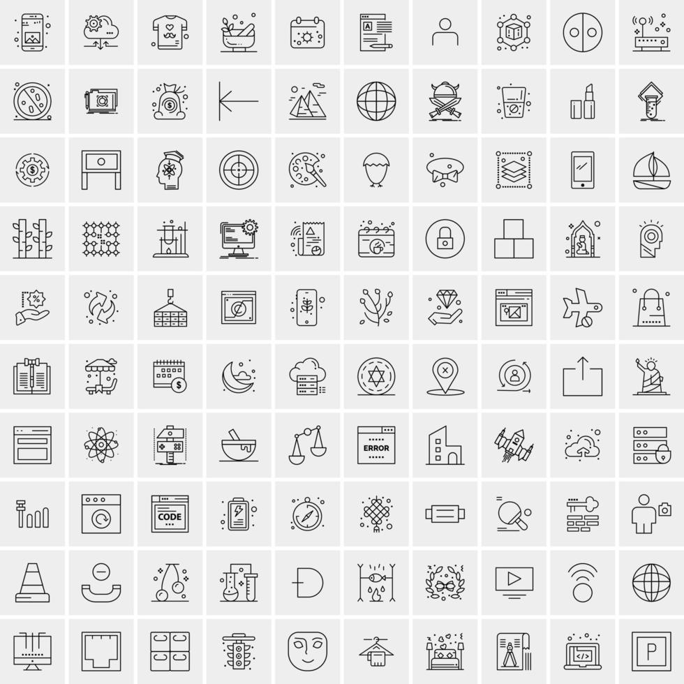 100 universell svart linje ikoner på vit bakgrund vektor