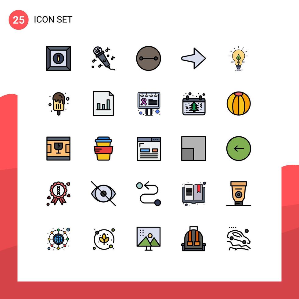 25 universelle gefüllte Linien flache Farbzeichen Symbole der Eiscreme-Lichtsymbole Energieidee editierbare Vektordesign-Elemente vektor