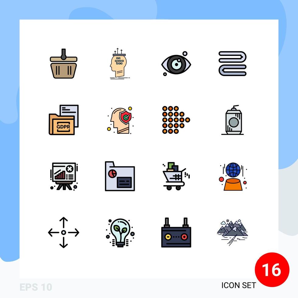 Gruppe von 16 modernen, flachen, farbgefüllten Linien, die für Dateidaten gesetzt werden, die Handtuch sauber editierbare kreative Vektordesignelemente denken vektor