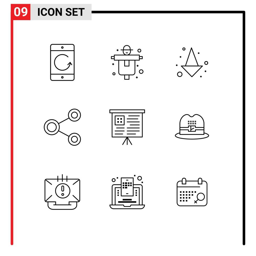 stock vektor ikon packa av 9 linje tecken och symboler för styrelse delning scarecrow nätverk ansluta redigerbar vektor design element