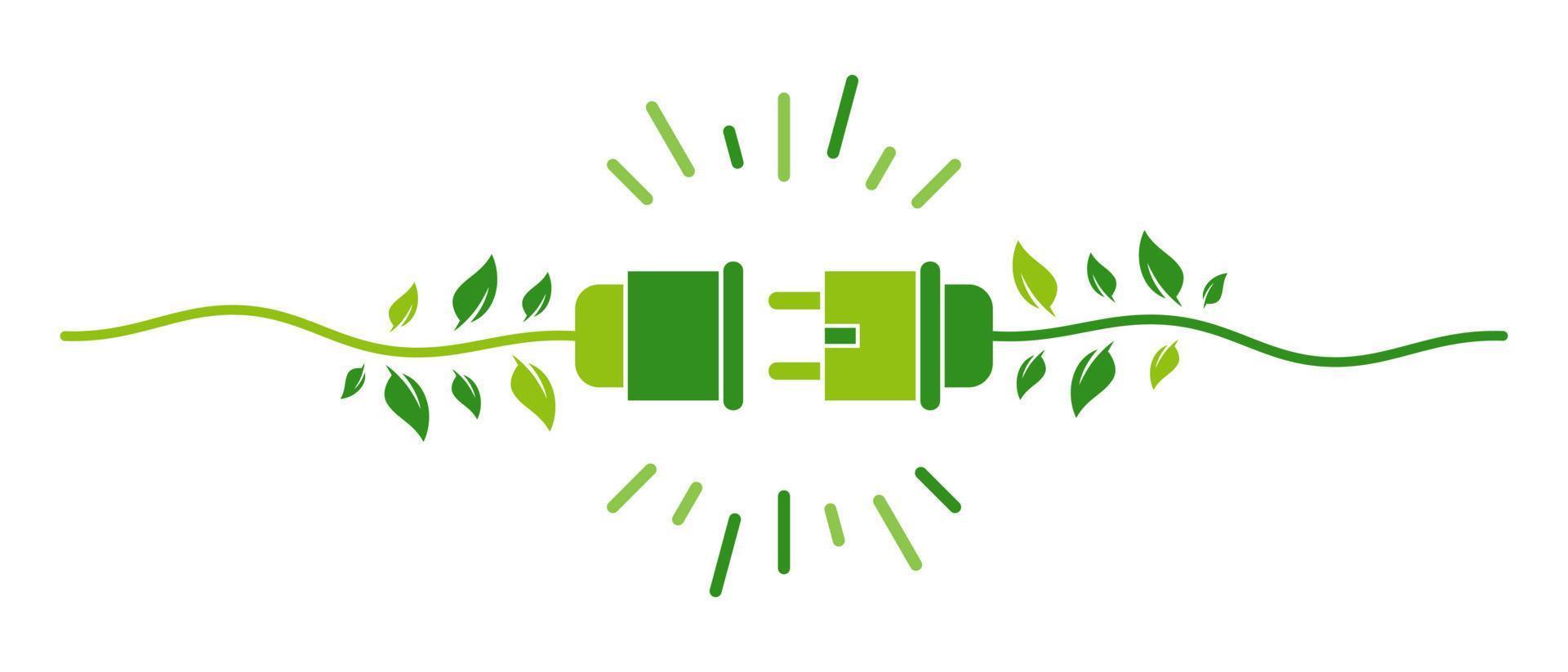 grön energi el, eluttag ikon tecken med kabel och blad vektorillustration vektor