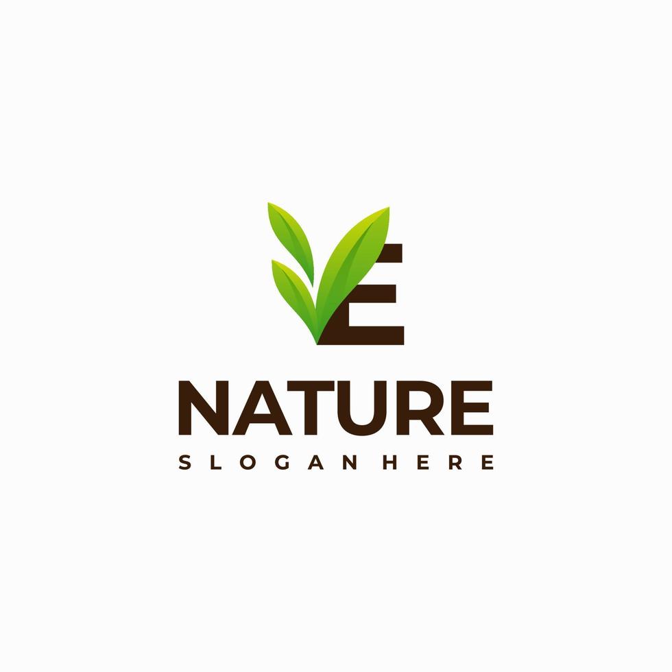 e-Buchstabenblatt anfängliche Natur-Logo-Designs, moderne Buchstabe grüne Natur-Logo-Vektor-Symbol-Illustration vektor