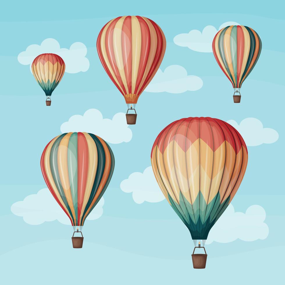 Luftballons. eine Reihe von Heißluftballons in verschiedenen Farben. farbige Luftballons, die über den Himmel fliegen. Vektor-Illustration vektor