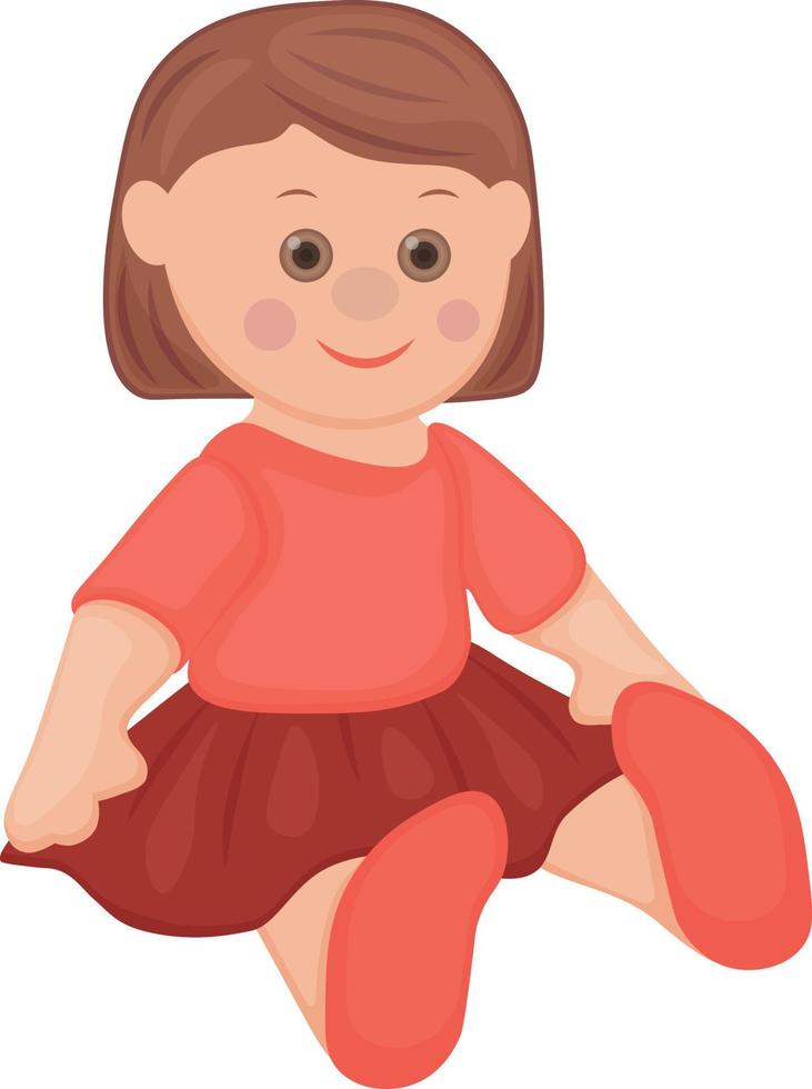 docka. söt barn s leksak.a Sammanträde docka i en skön klänning . vektor illustration isolerat på en vit bakgrund