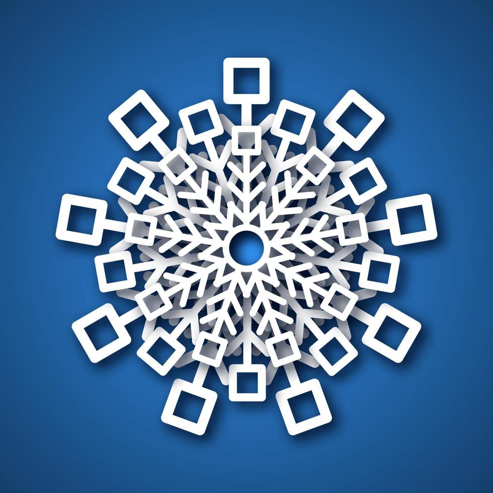 Papier geschnittene Schneeflocke. weiße Schneeflocke auf blauem Hintergrund. weihnachts- und neujahrsdekorationselemente. Vektor-Illustration vektor