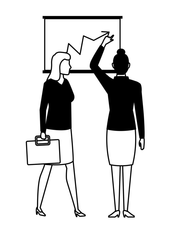 Zeichentrickfigur der Geschäftsfrauen in Schwarzweiss vektor