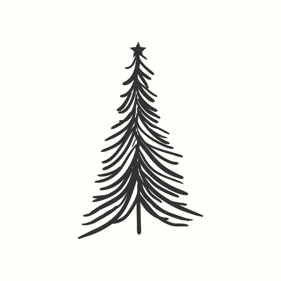 jul träd silhuett hand dragen illustration på vit bakgrund vektor