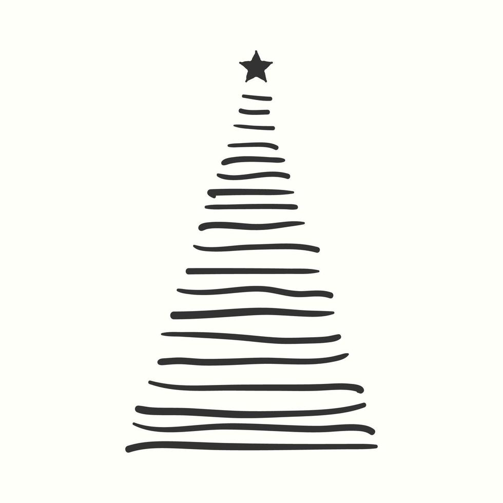 weihnachtsbaum silhouette handgezeichnete illustration auf weißem hintergrund vektor