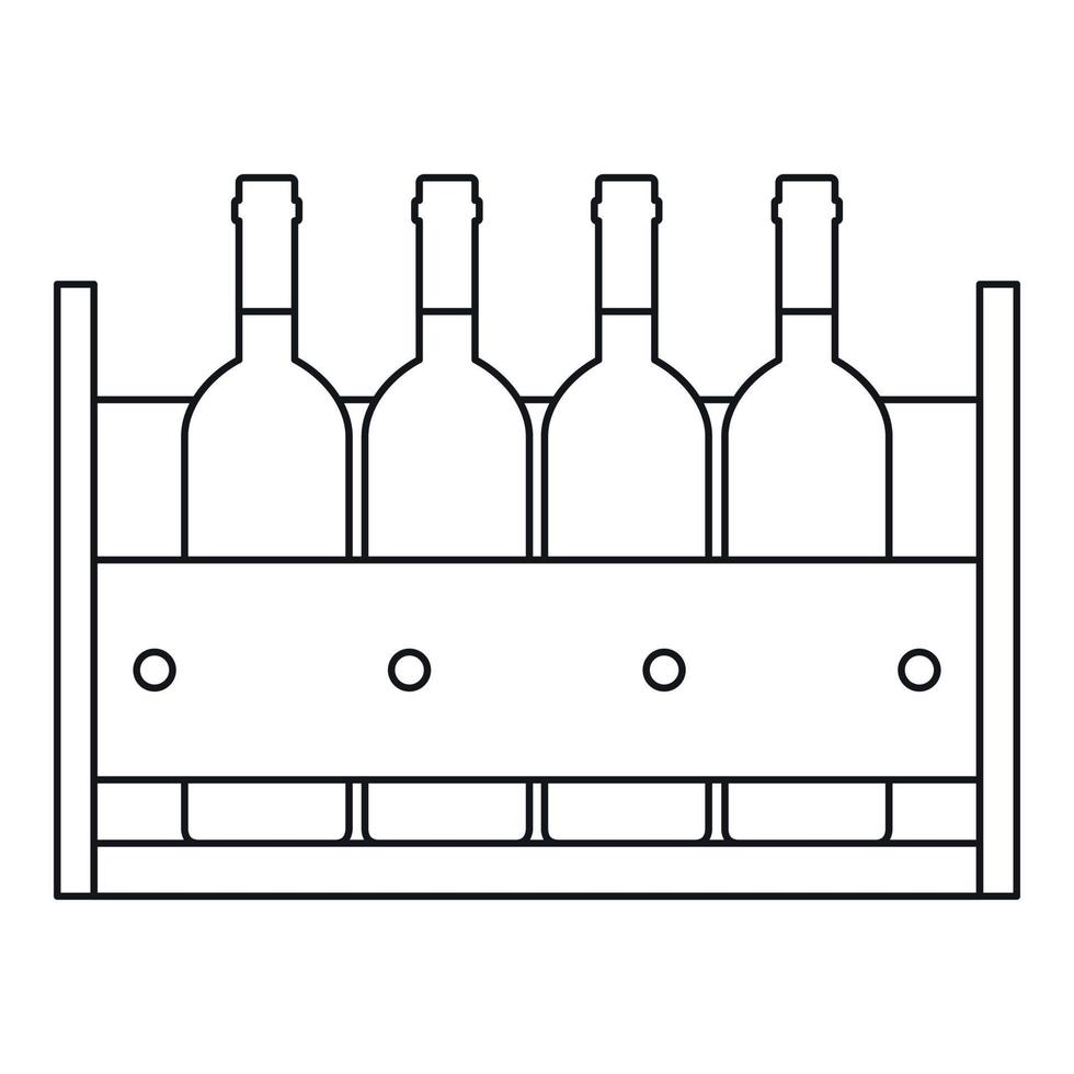 Flaschen Wein in einem Holzkiste-Symbol-Gliederungsstil vektor