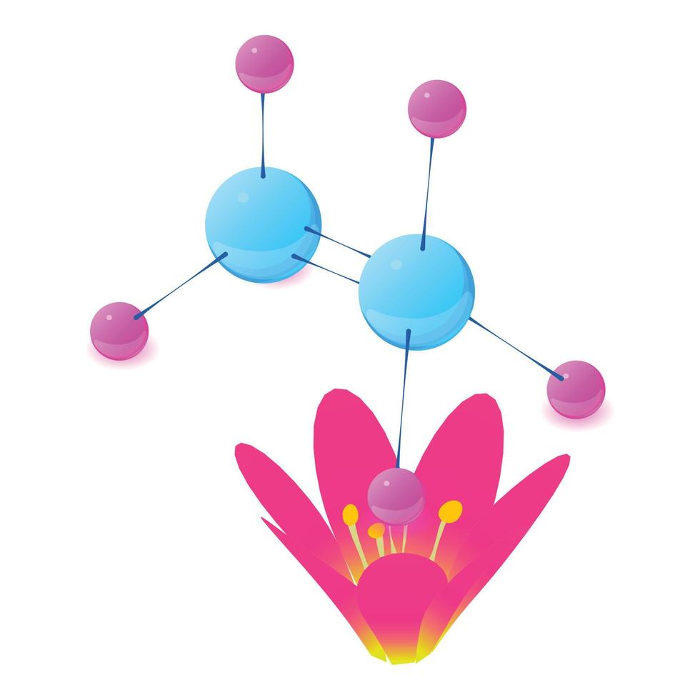 isometrischer Vektor der Lotusblumenikone. Geblühte violette Blume mehrfarbiges Molekül