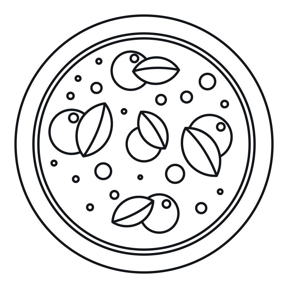 pizza med basilika ikon, översikt stil vektor