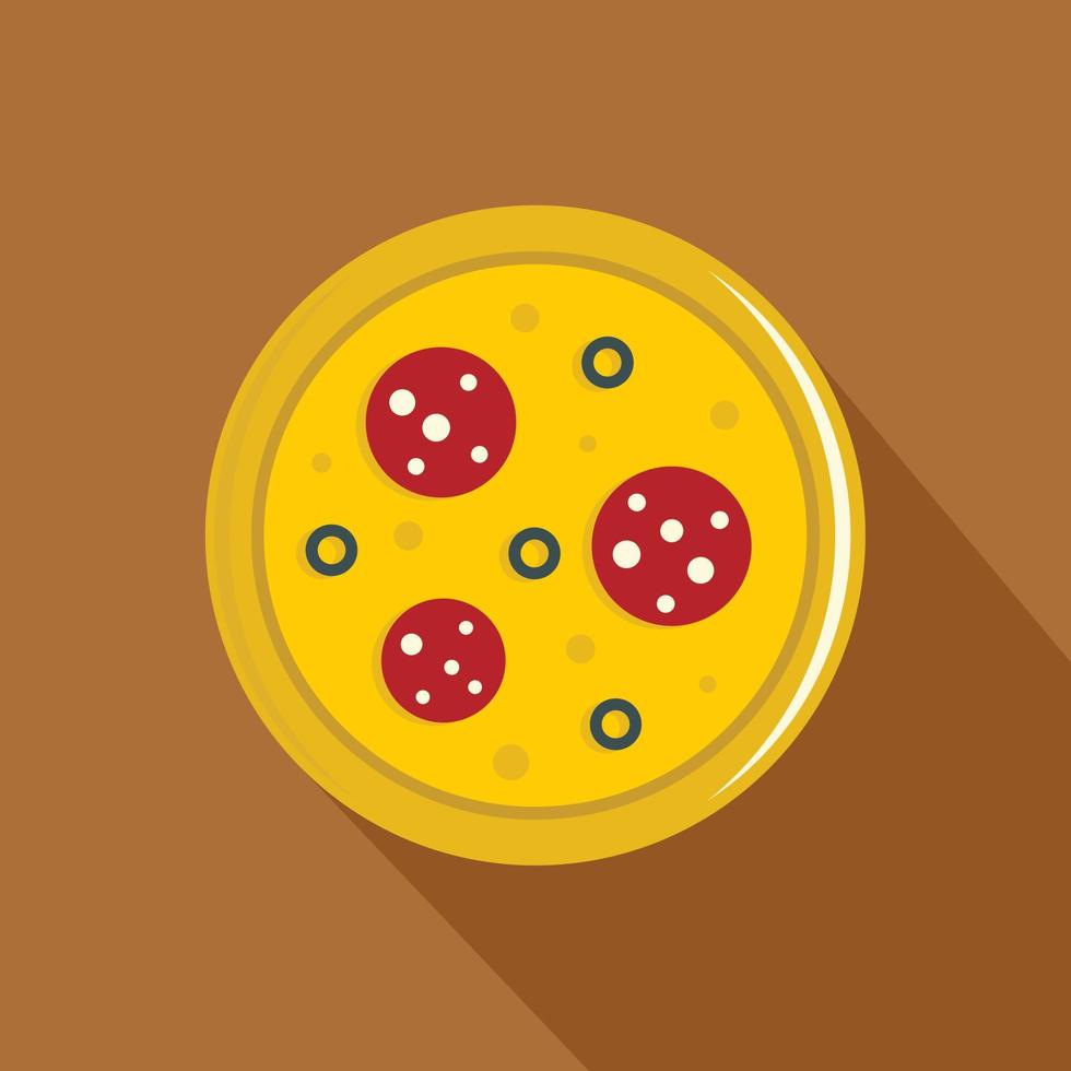 pizza med korv och oliver ikon, platt stil vektor
