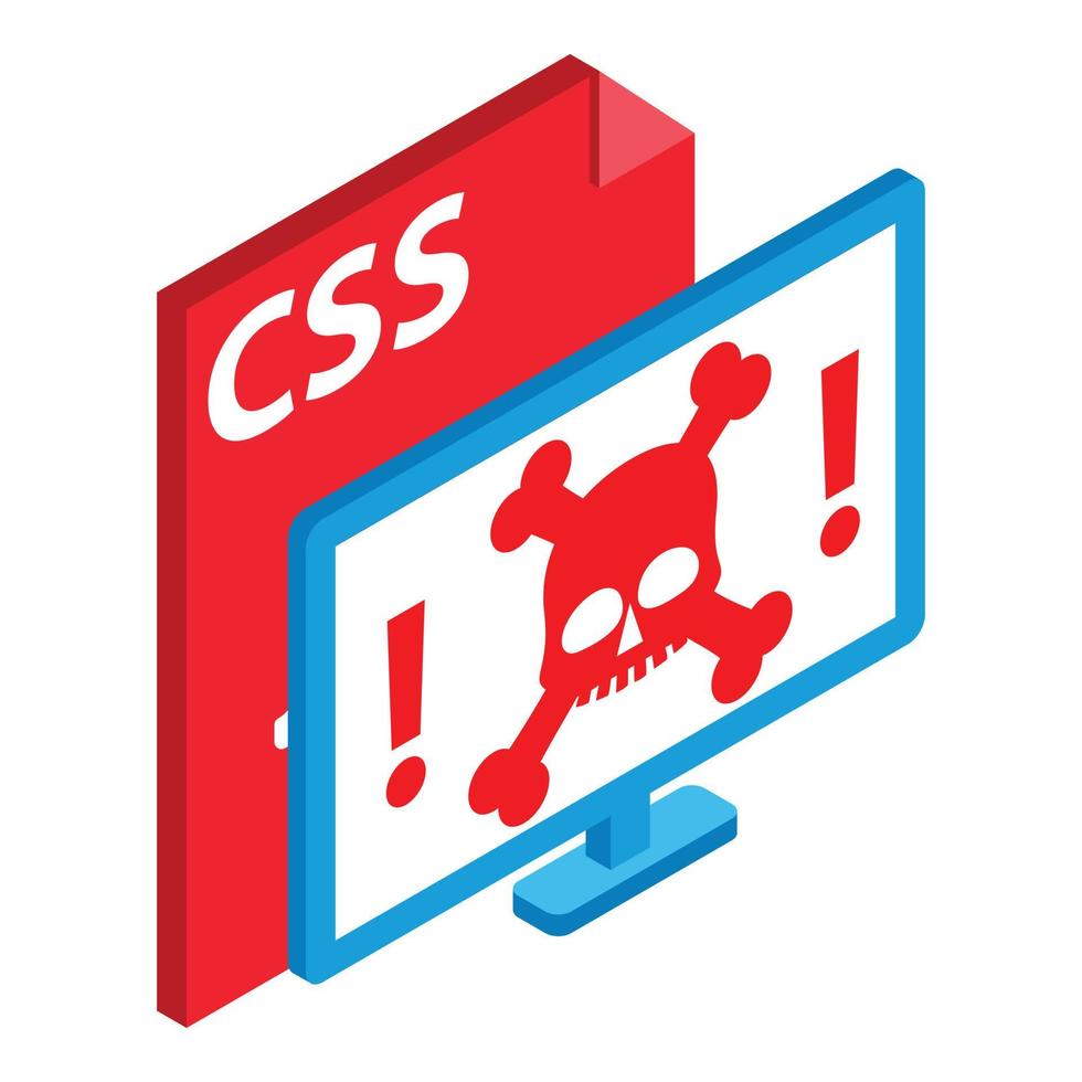 hackat dator ikon isometrisk vektor. skalle ben på dator skärm css fil vektor