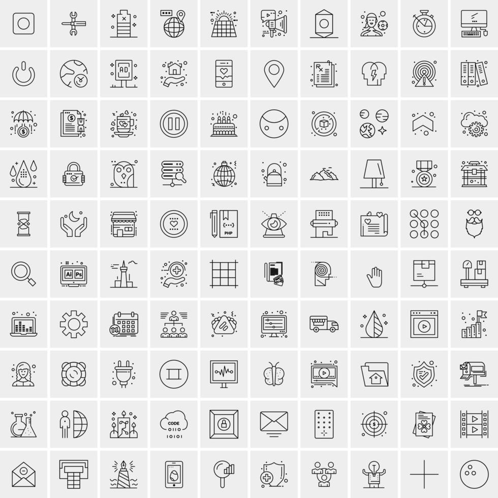 100 universell svart linje ikoner på vit bakgrund vektor