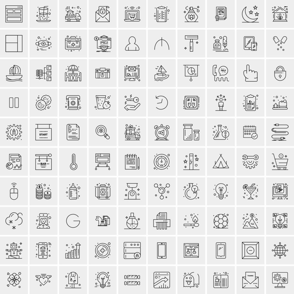 100 universelle schwarze Liniensymbole auf weißem Hintergrund vektor