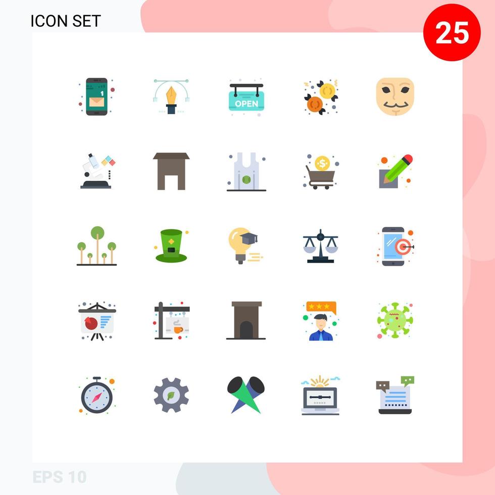 Mobile Schnittstelle flacher Farbsatz von 25 Piktogrammen des Mikroskopgesichts offen anonyme Dessert editierbare Vektordesign-Elemente vektor