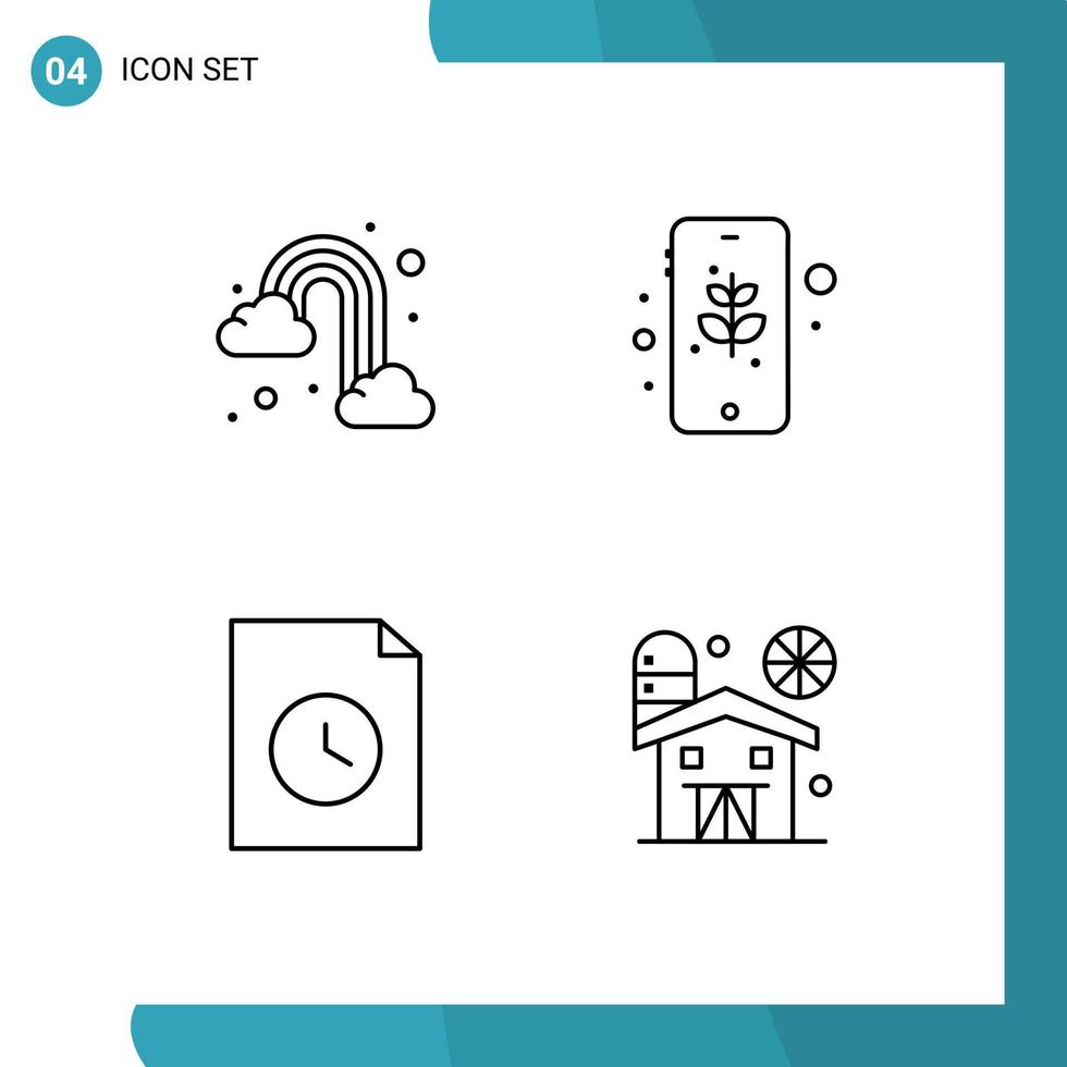 Linienpaket mit 4 universellen Symbolen der Regendatei Cloud Mobile Landwirtschaft editierbare Vektordesign-Elemente vektor