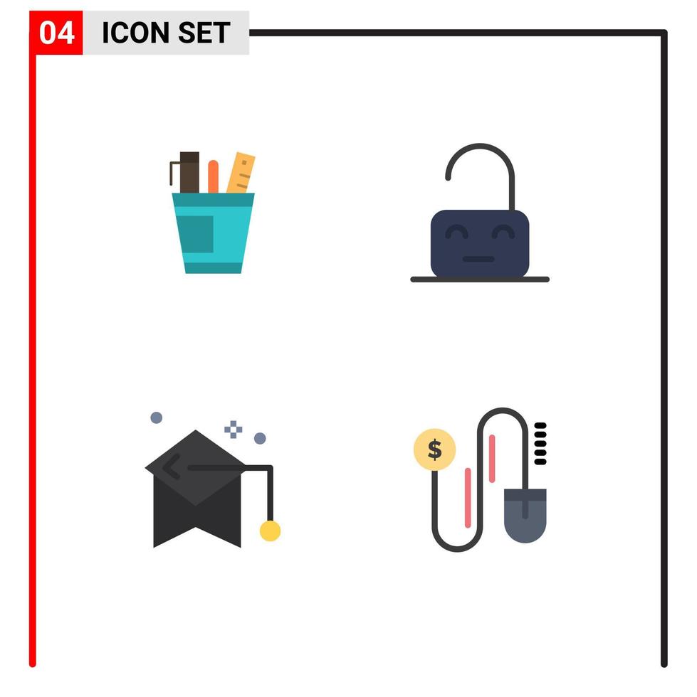 modern uppsättning av 4 platt ikoner och symboler sådan som penna föräldrar arrangör verktyg utbildning redigerbar vektor design element