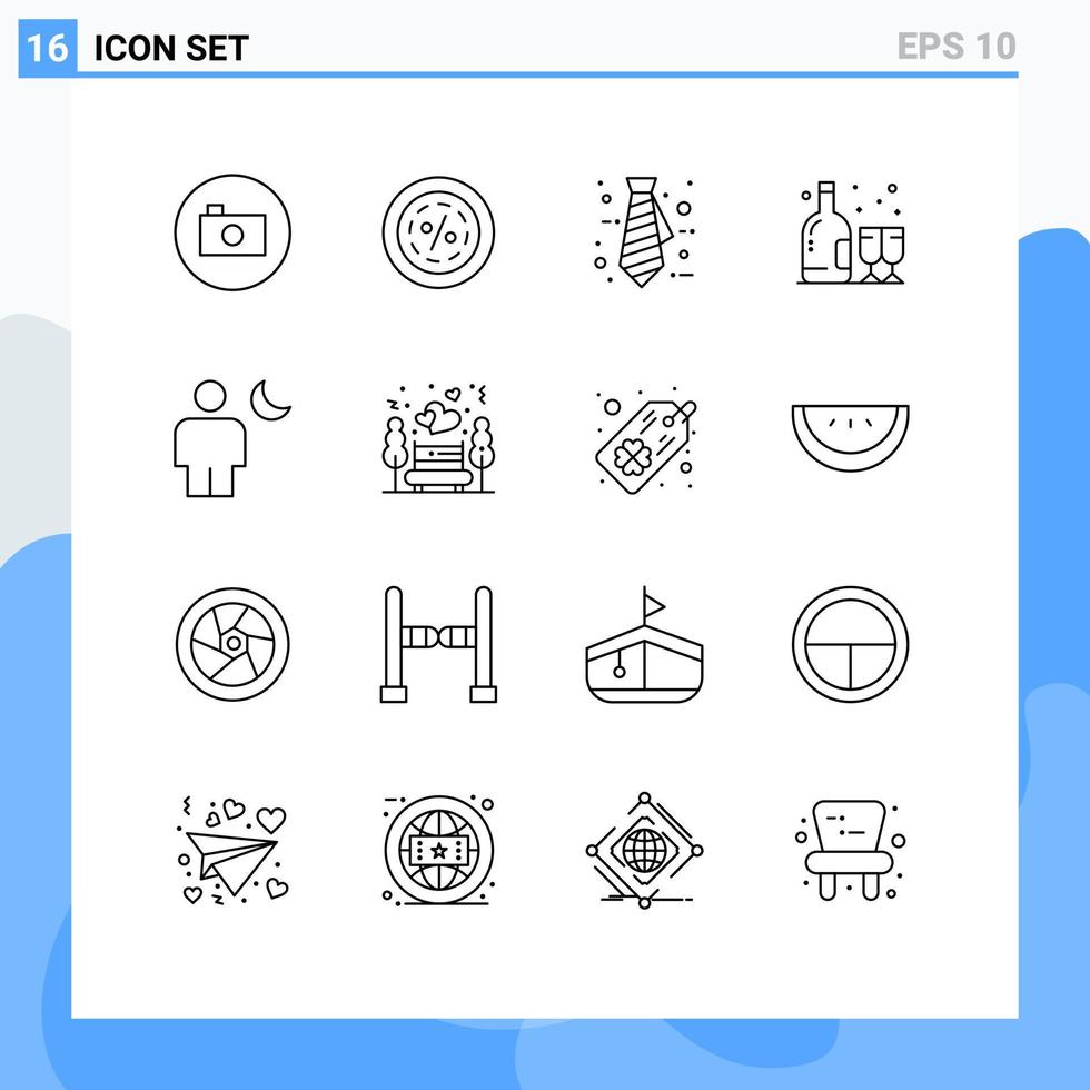satz von 16 modernen ui symbolen symbole zeichen für avatar glas verkauf geburtstag krawatte editierbare vektordesignelemente vektor