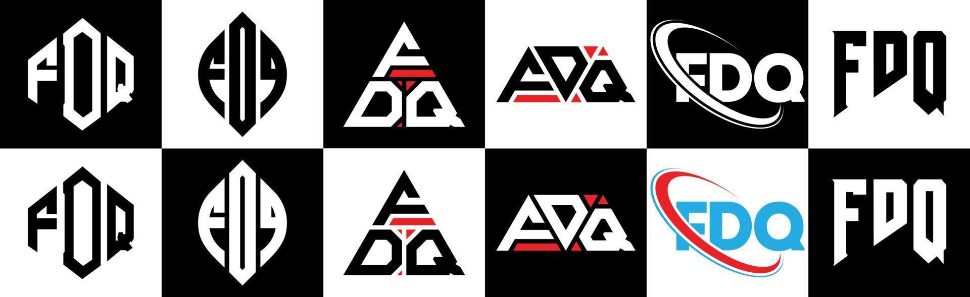 fdq-Buchstaben-Logo-Design in sechs Stilen. fdq polygon, kreis, dreieck, sechseck, flacher und einfacher stil mit schwarz-weißem buchstabenlogo in einer zeichenfläche. fdq minimalistisches und klassisches Logo vektor