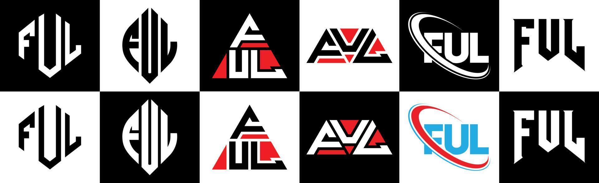 ful brev logotyp design i sex stil. ful polygon, cirkel, triangel, sexhörning, platt och enkel stil med svart och vit Färg variation brev logotyp uppsättning i ett rittavla. ful minimalistisk och klassisk logotyp vektor