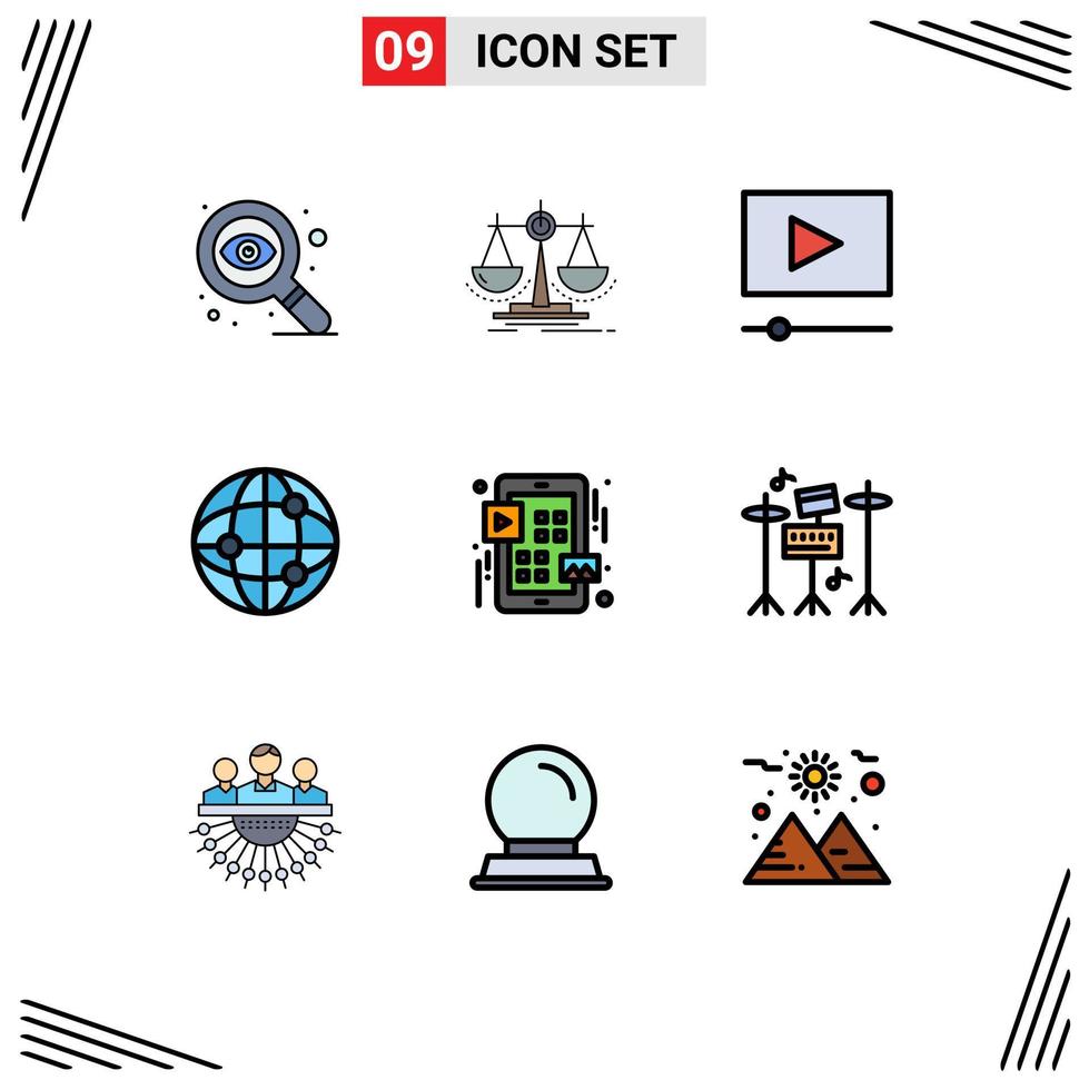 9 kreativ ikoner modern tecken och symboler av spela meny bio rutnät klot redigerbar vektor design element