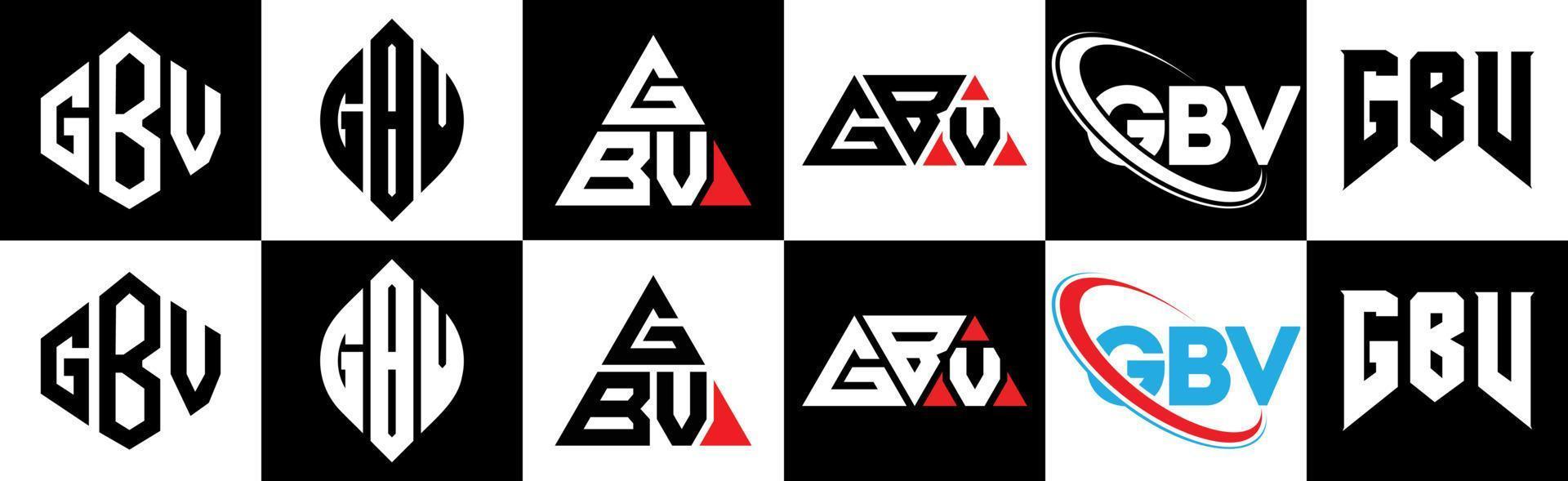 gbv brev logotyp design i sex stil. gbv polygon, cirkel, triangel, sexhörning, platt och enkel stil med svart och vit Färg variation brev logotyp uppsättning i ett rittavla. gbv minimalistisk och klassisk logotyp vektor