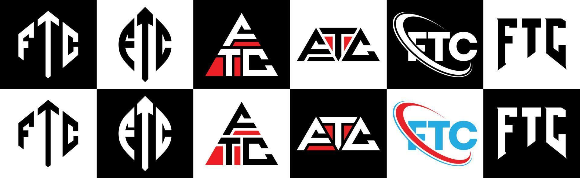 ftc brev logotyp design i sex stil. ftc polygon, cirkel, triangel, sexhörning, platt och enkel stil med svart och vit Färg variation brev logotyp uppsättning i ett rittavla. ftc minimalistisk och klassisk logotyp vektor