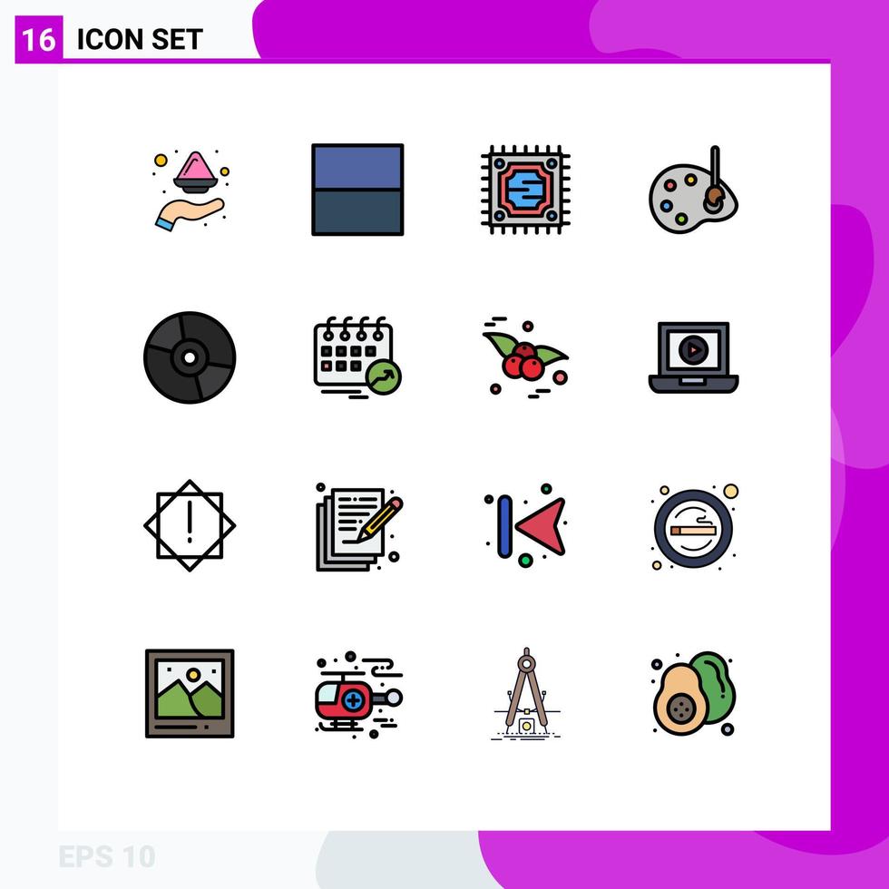 uppsättning av 16 vektor platt Färg fylld rader på rutnät för elektronik enheter cpu redigera dra redigerbar kreativ vektor design element