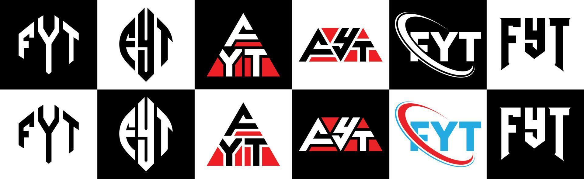 fyt brev logotyp design i sex stil. fyt polygon, cirkel, triangel, sexhörning, platt och enkel stil med svart och vit Färg variation brev logotyp uppsättning i ett rittavla. fyt minimalistisk och klassisk logotyp vektor