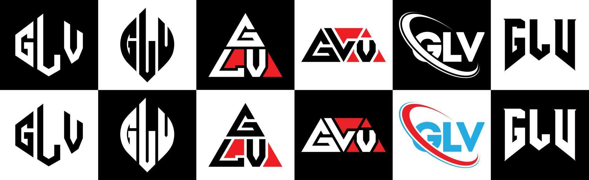 glv brev logotyp design i sex stil. glv polygon, cirkel, triangel, sexhörning, platt och enkel stil med svart och vit Färg variation brev logotyp uppsättning i ett rittavla. glv minimalistisk och klassisk logotyp vektor