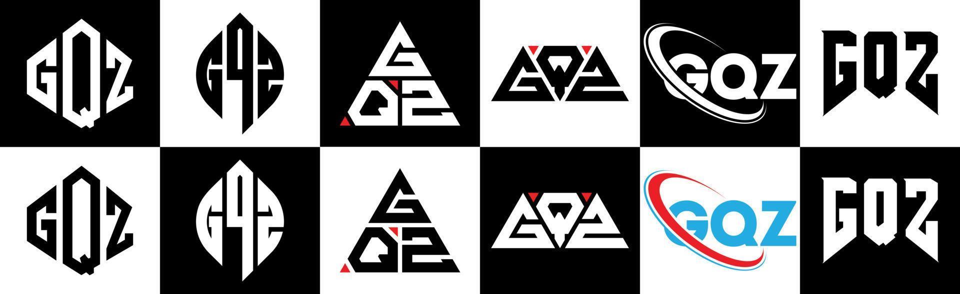 gqz brev logotyp design i sex stil. gqz polygon, cirkel, triangel, sexhörning, platt och enkel stil med svart och vit Färg variation brev logotyp uppsättning i ett rittavla. gqz minimalistisk och klassisk logotyp vektor