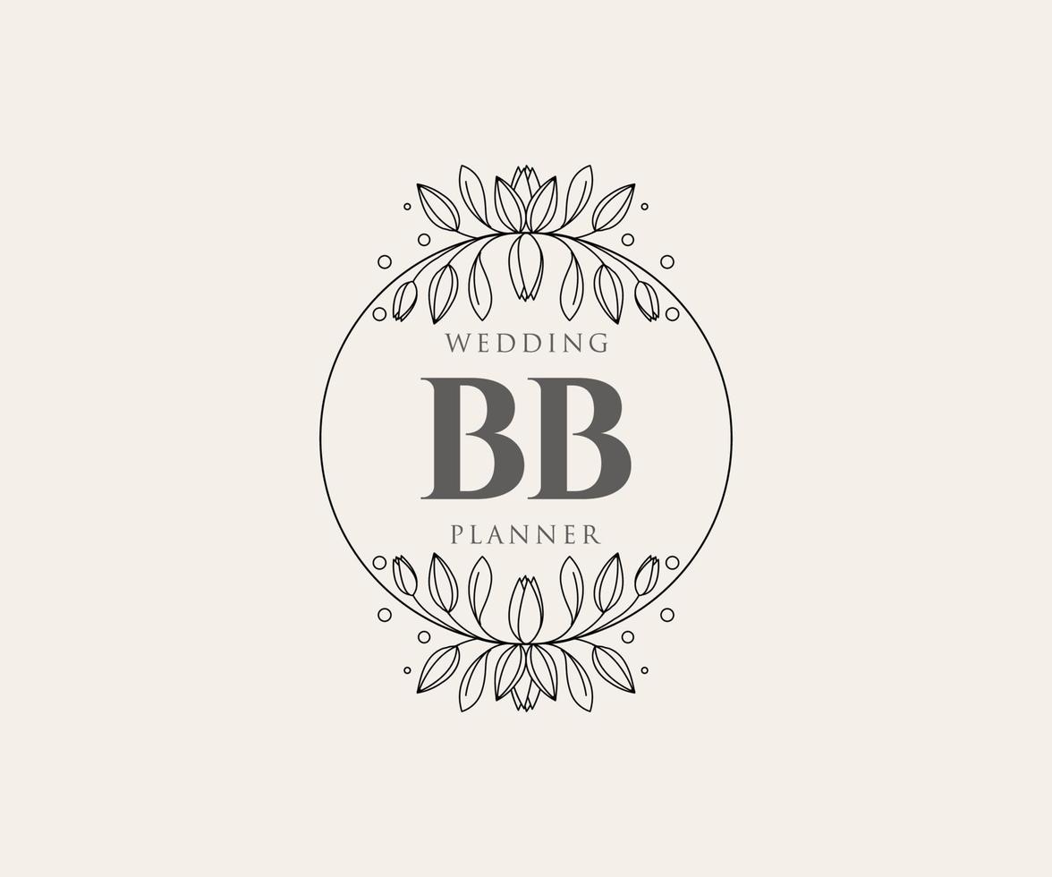 bb initialer brev bröllop monogram logotyper samling, hand dragen modern minimalistisk och blommig mallar för inbjudan kort, spara de datum, elegant identitet för restaurang, boutique, Kafé i vektor