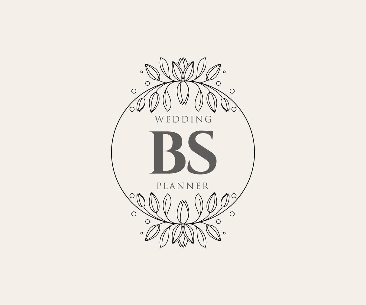 bs initialen brief hochzeitsmonogramm logos sammlung, handgezeichnete moderne minimalistische und florale vorlagen für einladungskarten, save the date, elegante identität für restaurant, boutique, café im vektor