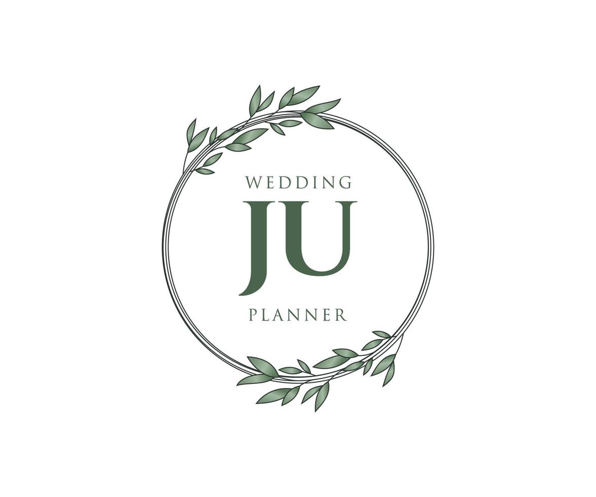 ju initialen brief hochzeitsmonogramm logos sammlung, handgezeichnete moderne minimalistische und florale vorlagen für einladungskarten, save the date, elegante identität für restaurant, boutique, café im vektor