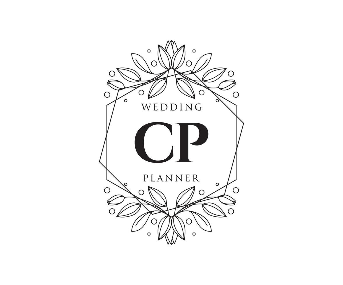 cp initialer brev bröllop monogram logotyper samling, hand dragen modern minimalistisk och blommig mallar för inbjudan kort, spara de datum, elegant identitet för restaurang, boutique, Kafé i vektor