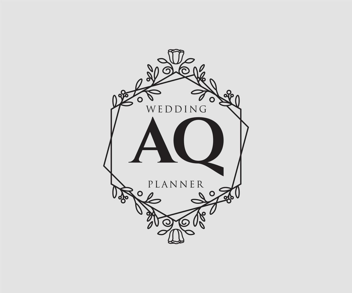 aq initialer brev bröllop monogram logotyper samling, hand dragen modern minimalistisk och blommig mallar för inbjudan kort, spara de datum, elegant identitet för restaurang, boutique, Kafé i vektor