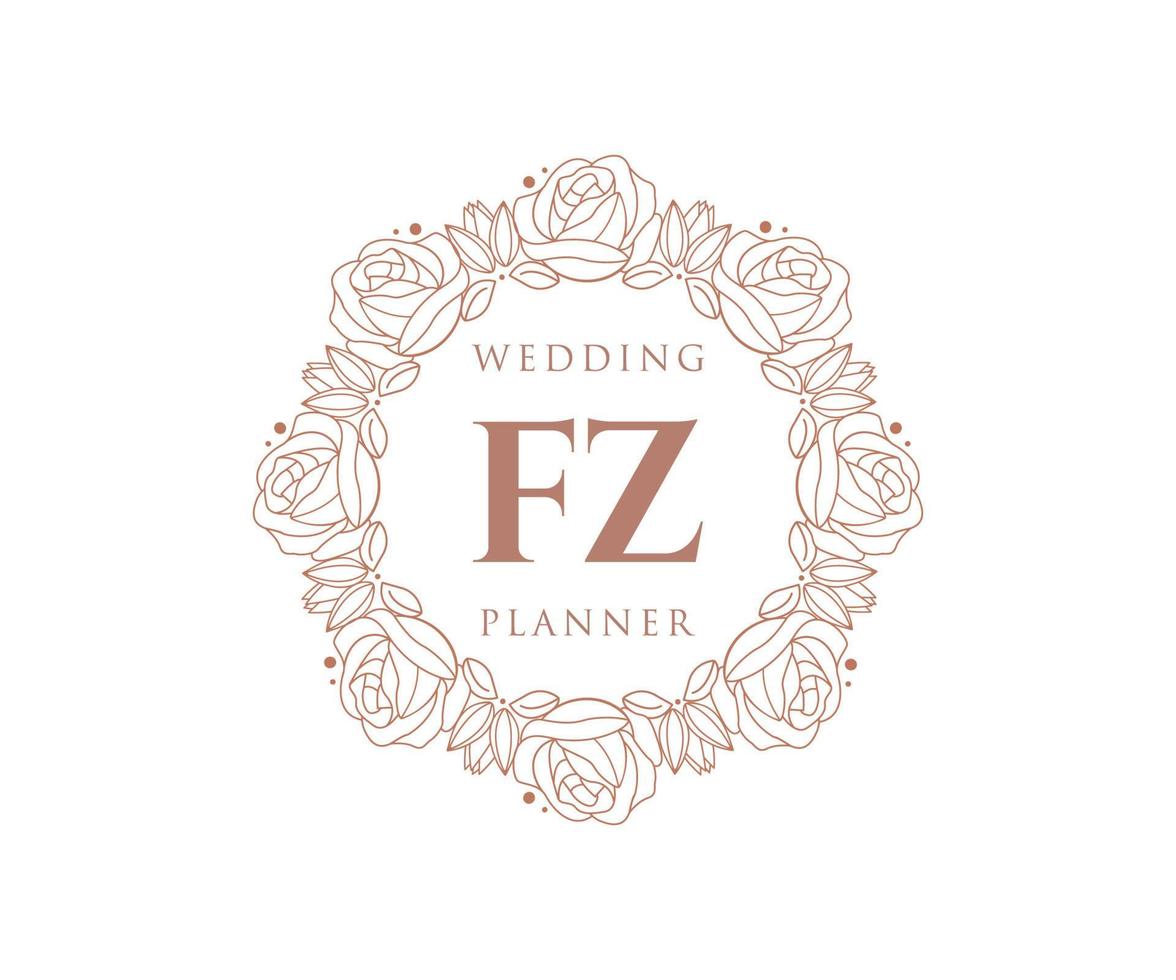 fz initialen brief hochzeitsmonogramm logos sammlung, handgezeichnete moderne minimalistische und florale vorlagen für einladungskarten, save the date, elegante identität für restaurant, boutique, café im vektor